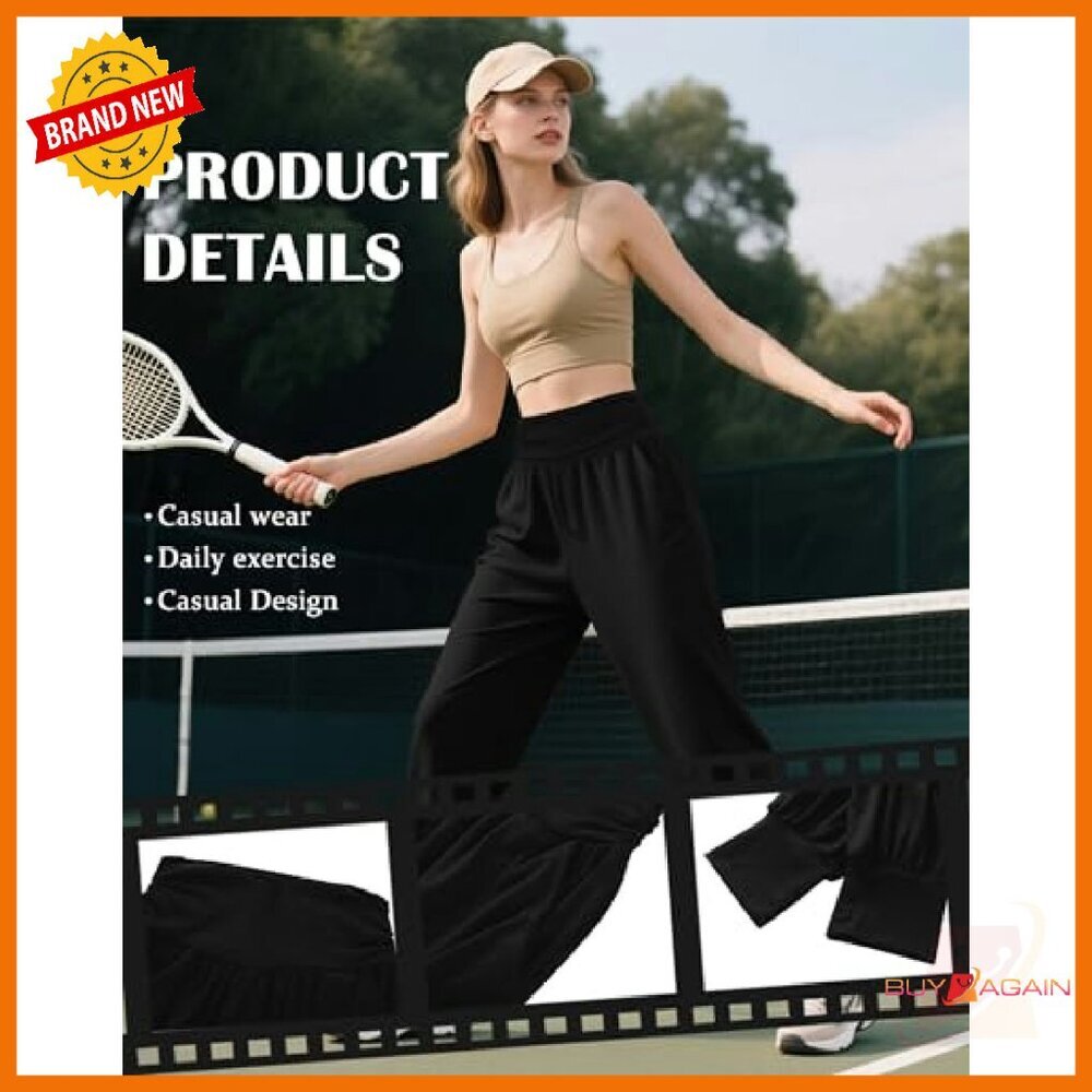 Women's Yoga Joggers 2-Pack High Waisted Loose Fit Sweatpants with Pockets - Picture 6 of 8